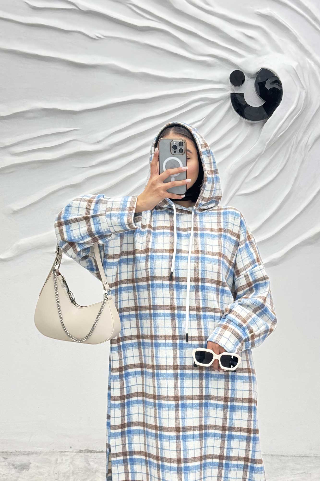 کفتان کلاهدار چهارخانه پشمی