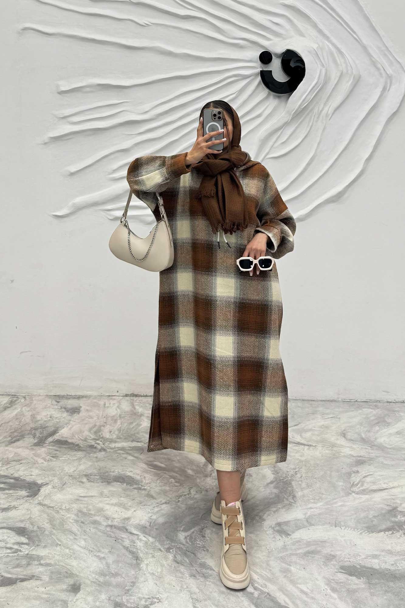 کفتان کلاهدار چهارخانه پشمی