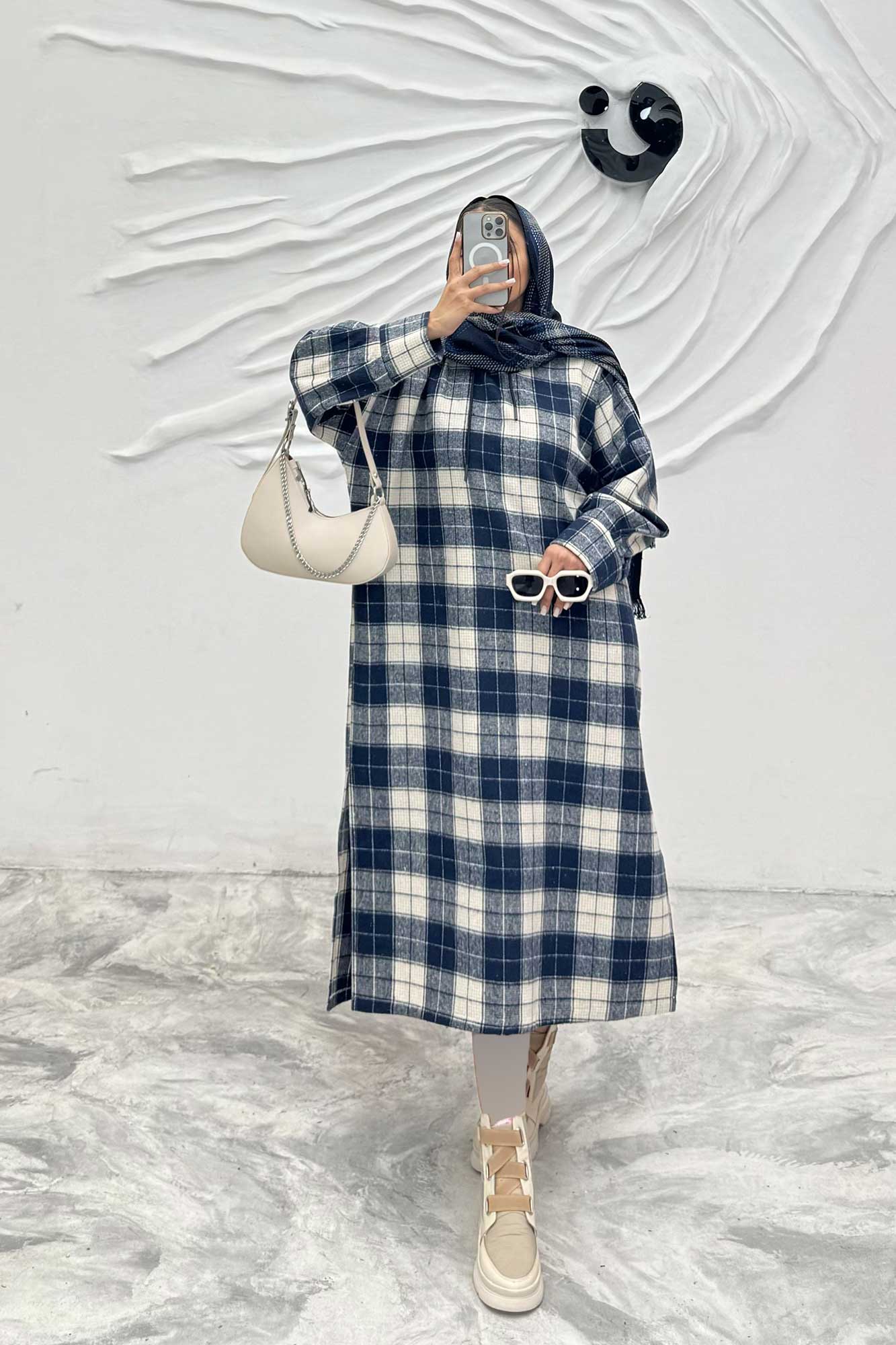 کفتان کلاهدار چهارخانه پشمی