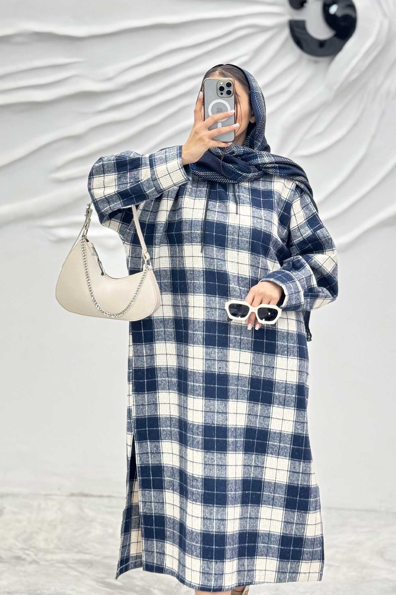 کفتان کلاهدار چهارخانه پشمی