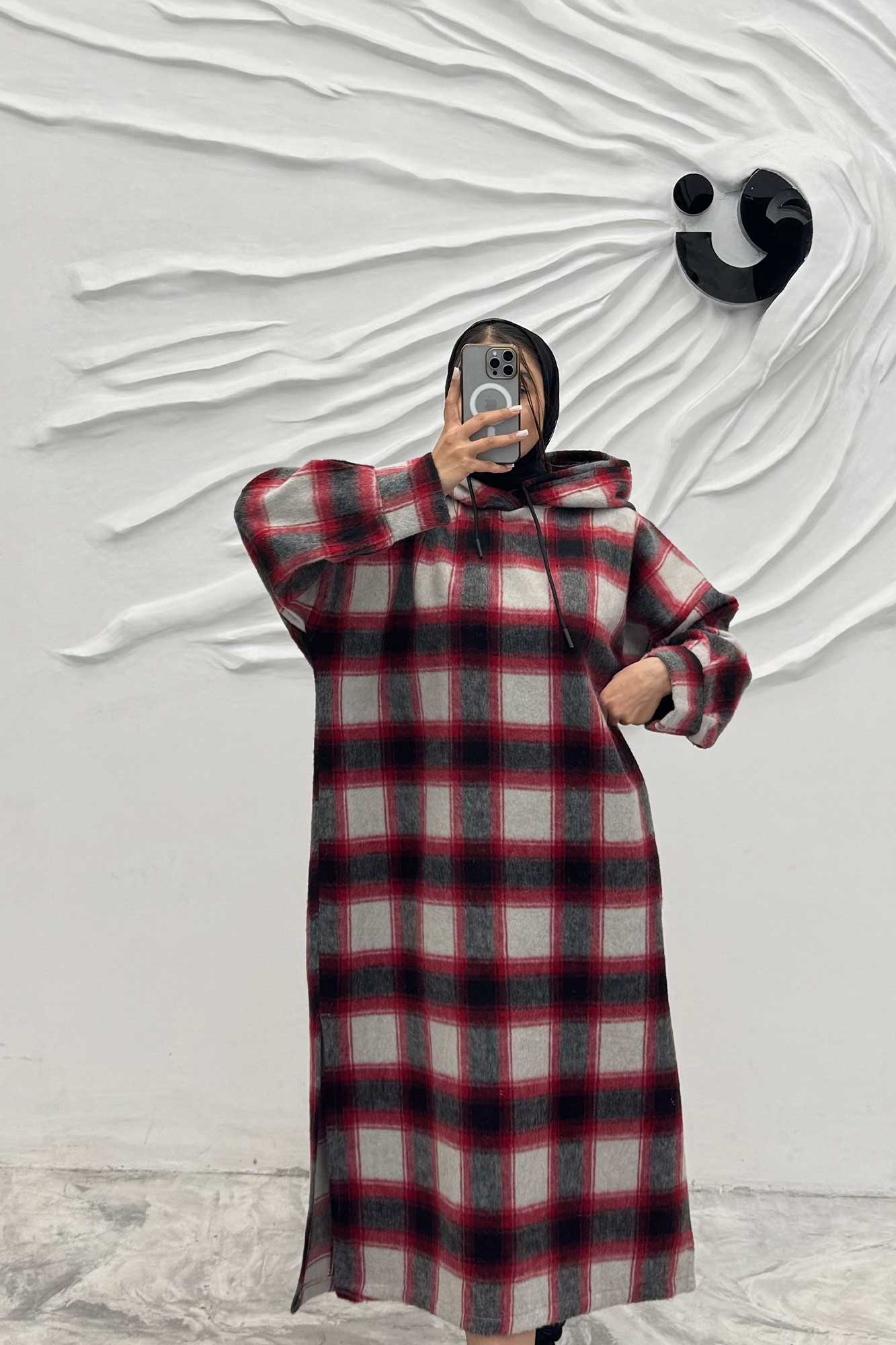 کفتان کلاهدار چهارخانه پشمی