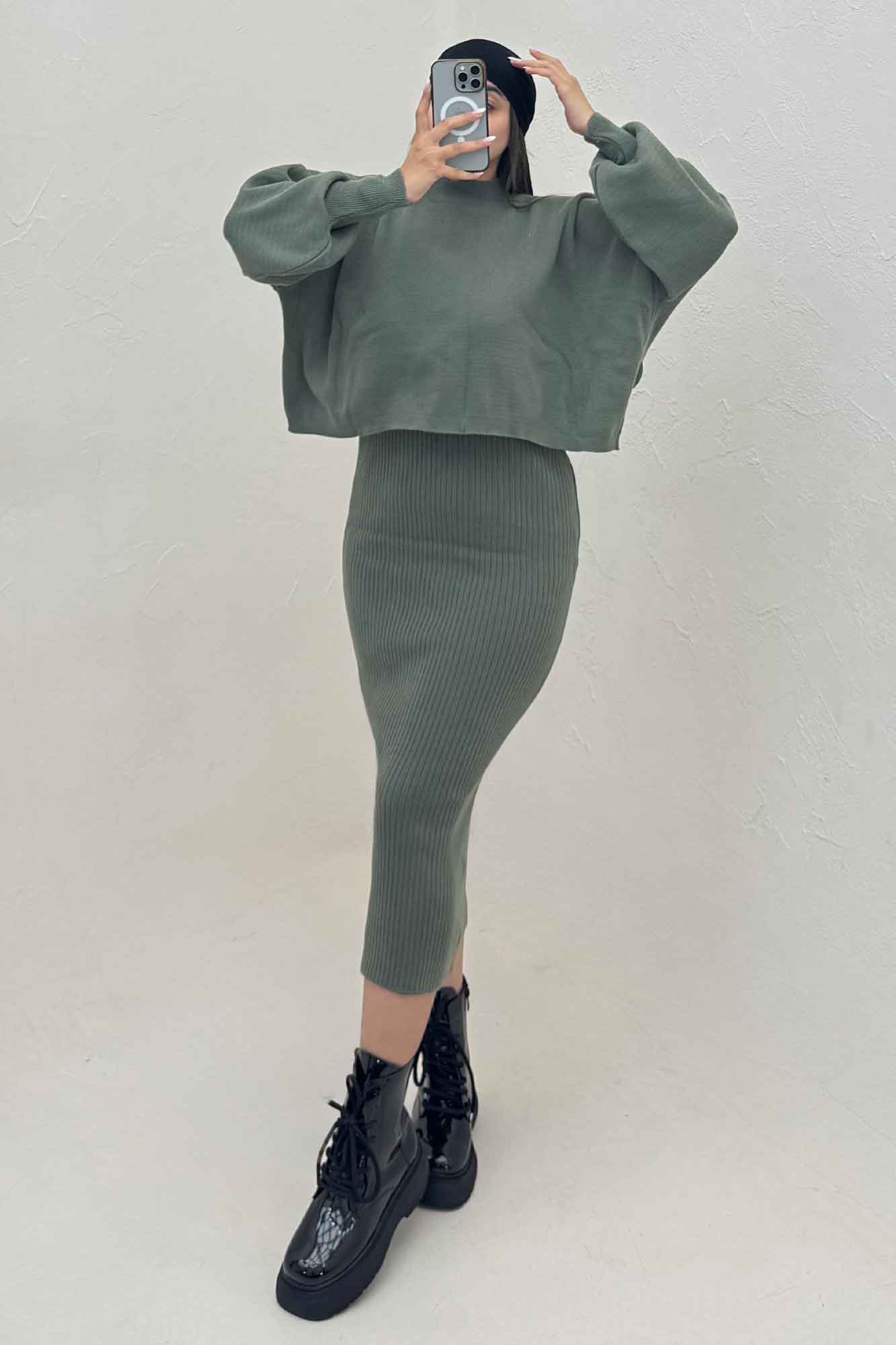 ست دو تیکه سارافن بافت کبریتی و رویه 