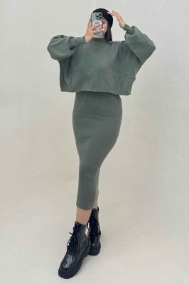 ست دو تیکه سارافن بافت کبریتی و رویه 