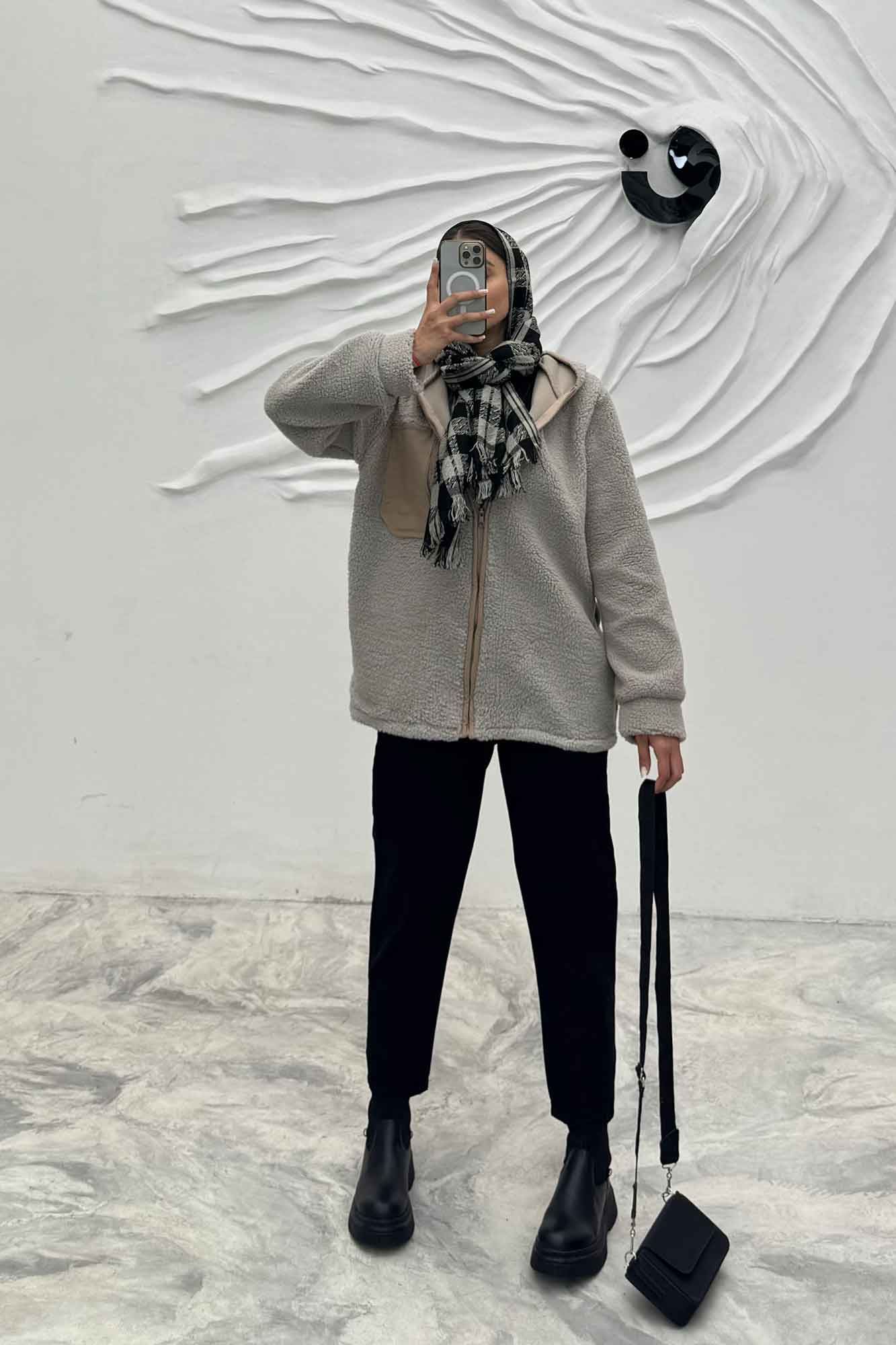 سویشرت تدی کلاهدار ترکیبی