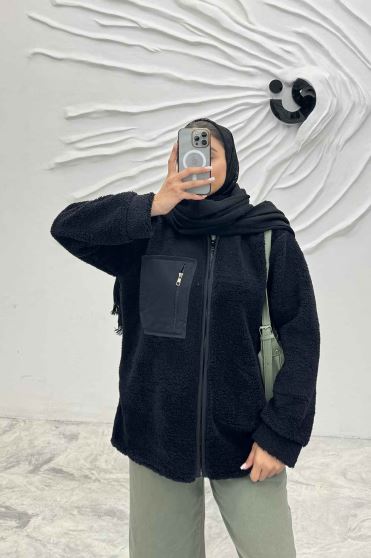 سویشرت تدی کلاهدار ترکیبی