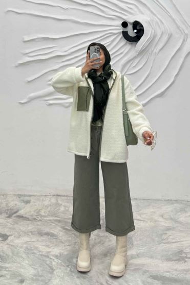 سویشرت تدی کلاهدار ترکیبی