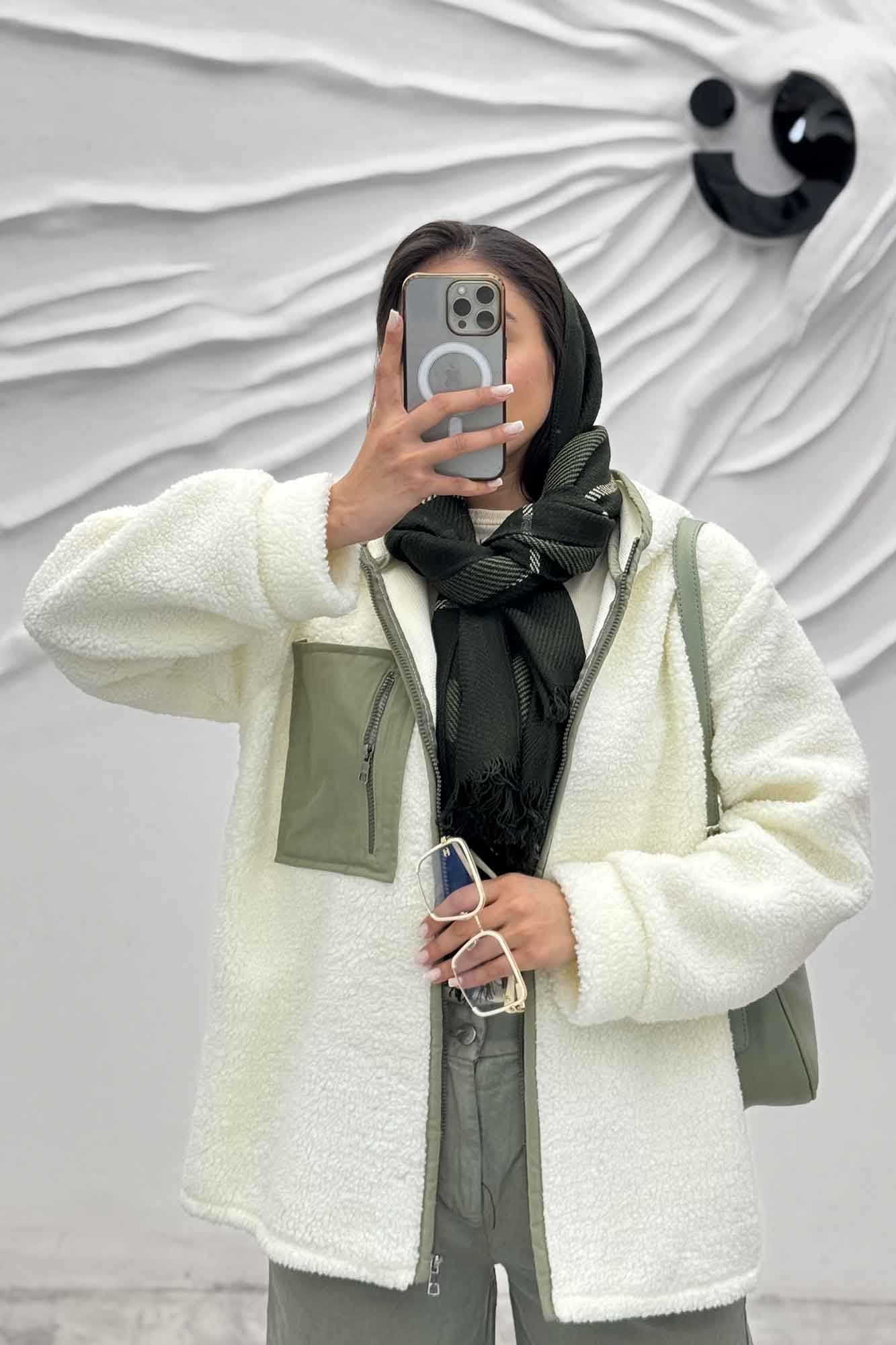 سویشرت تدی کلاهدار ترکیبی