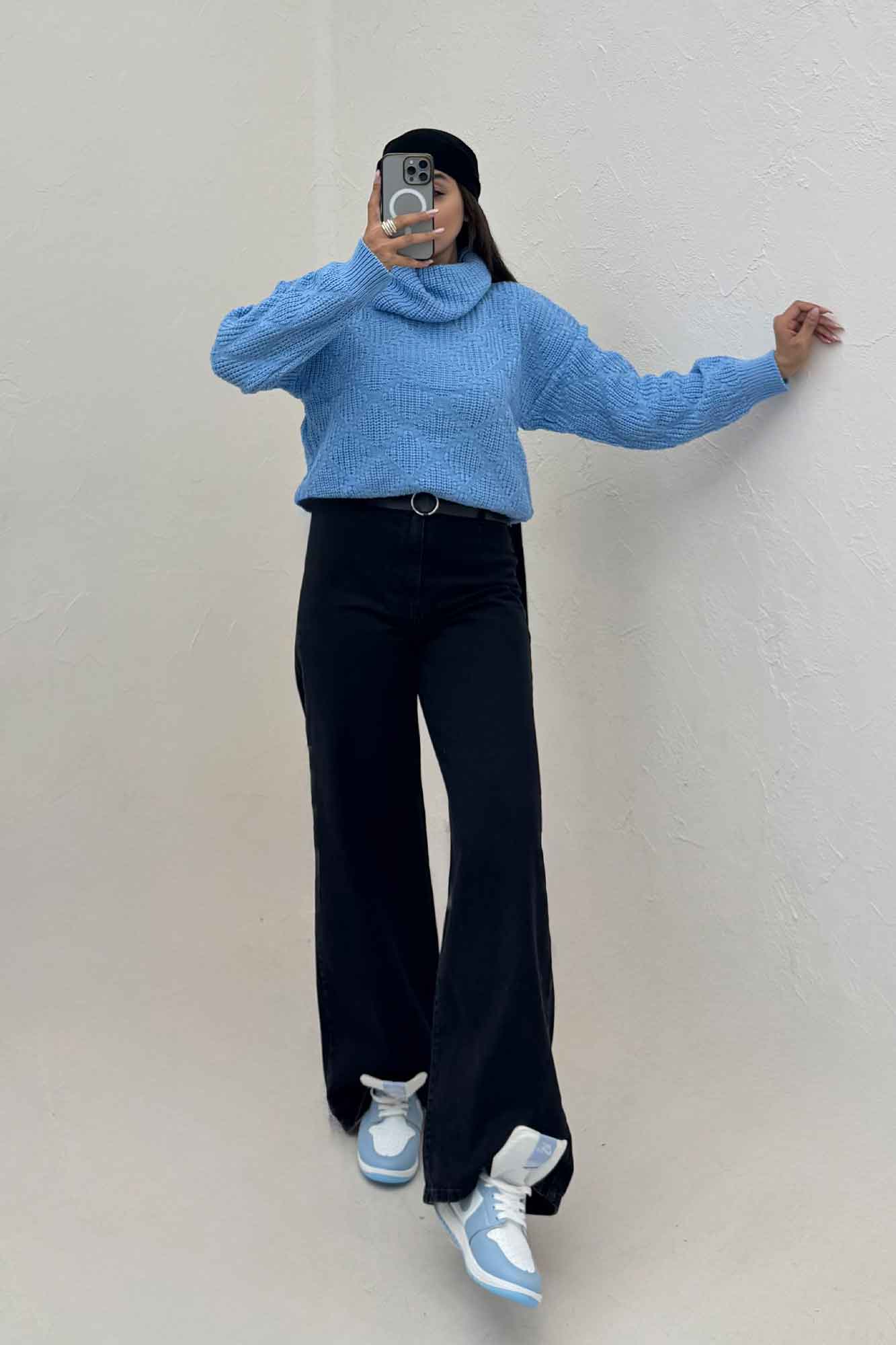 بلوز یقه اسکی بافت طرح دار AF