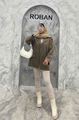 پالتو یقه انگلیسی توییت پشمی آستردار