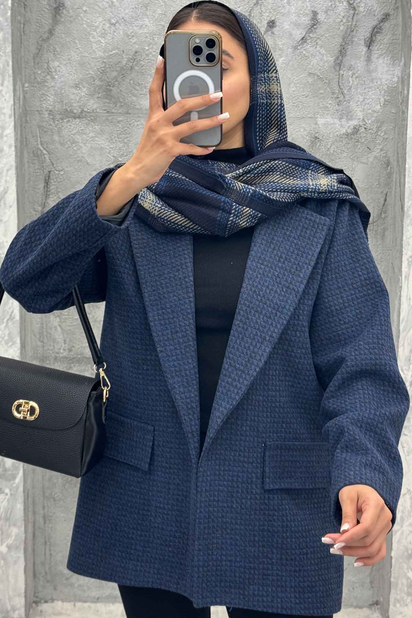 پالتو یقه انگلیسی توییت پشمی آستردار