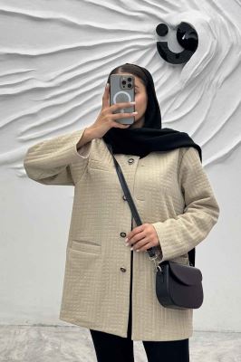 کت یقه گرد سه جیب فیتیله طرح مربع