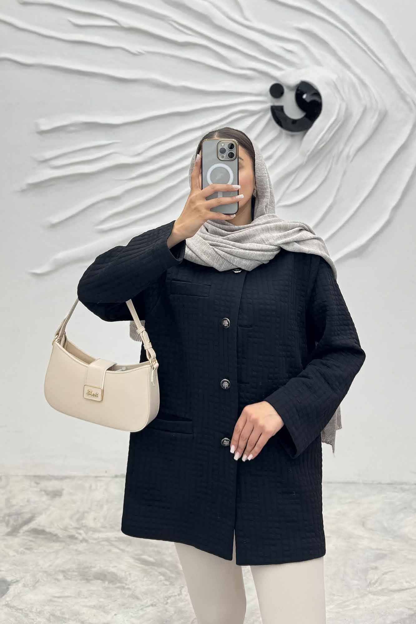 کت یقه گرد سه جیب فیتیله طرح مربع