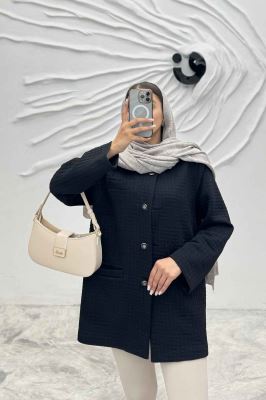 کت یقه گرد سه جیب فیتیله طرح مربع