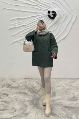 کت یقه گرد سه جیب فیتیله طرح مربع