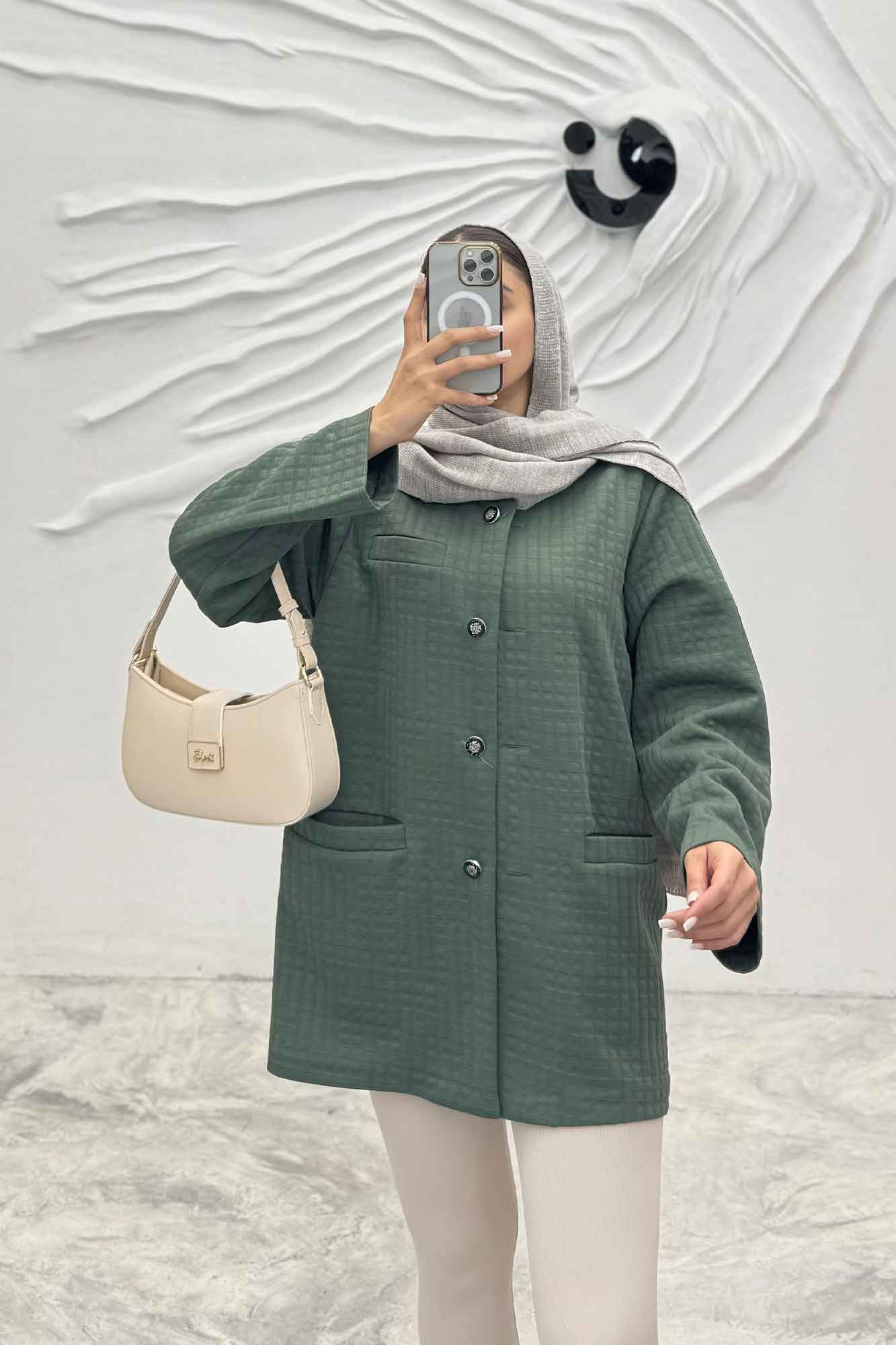 کت یقه گرد سه جیب فیتیله طرح مربع