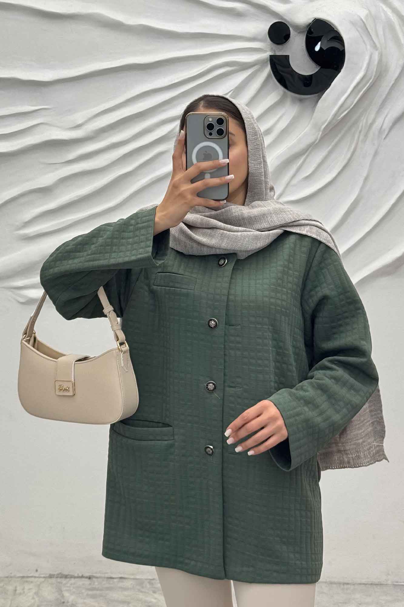 کت یقه گرد سه جیب فیتیله طرح مربع