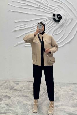 کت چهار جیب فریال یقه سه سانت راه راه