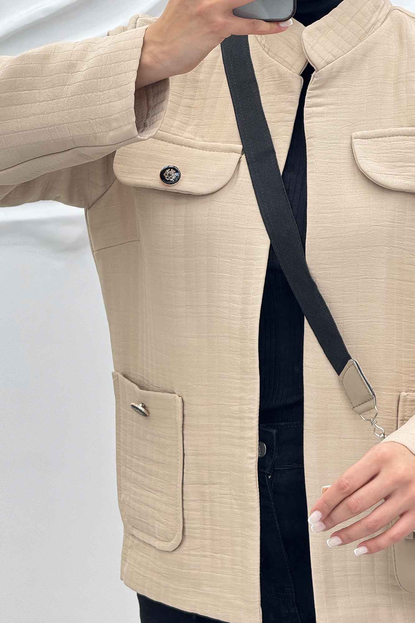 کت چهار جیب فریال یقه سه سانت راه راه