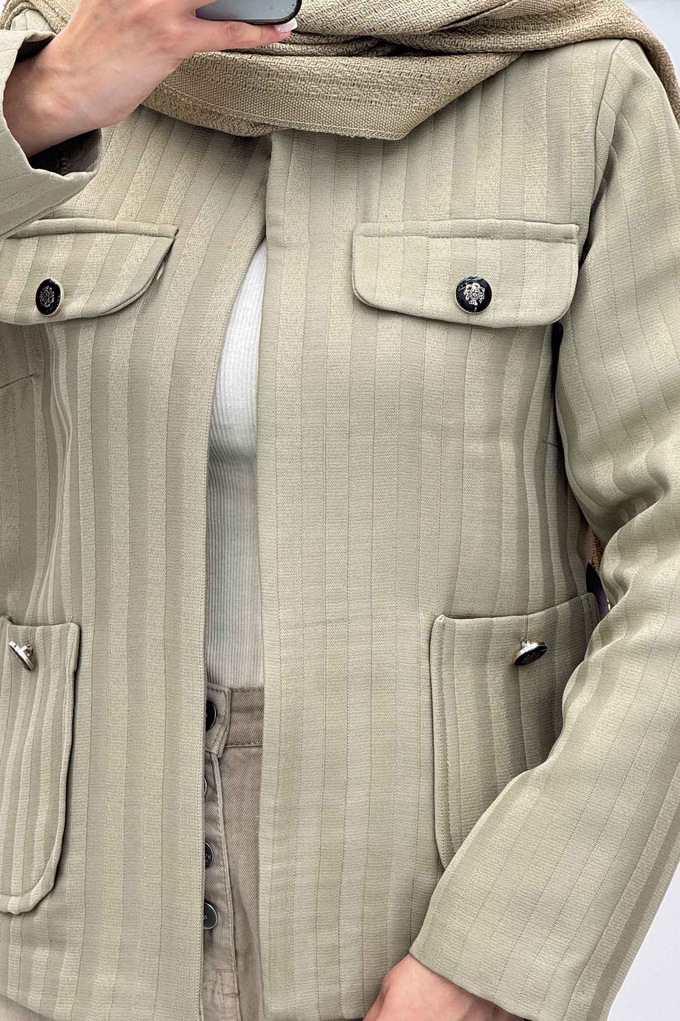 کت چهار جیب فریال یقه سه سانت راه راه