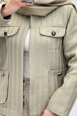 کت چهار جیب فریال یقه سه سانت راه راه