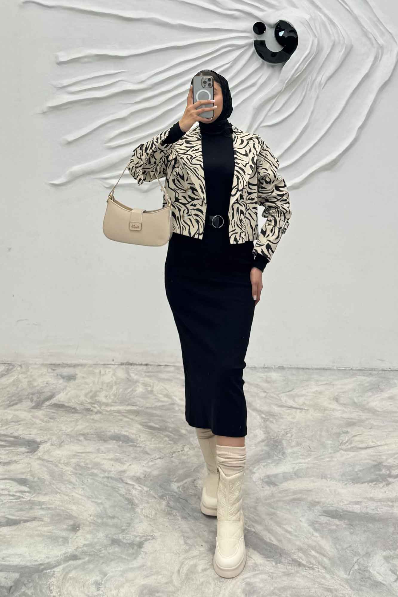 کراپ کت آستین سگک کتان چاپی