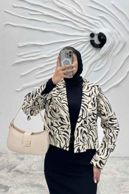 کراپ کت آستین سگک کتان چاپی