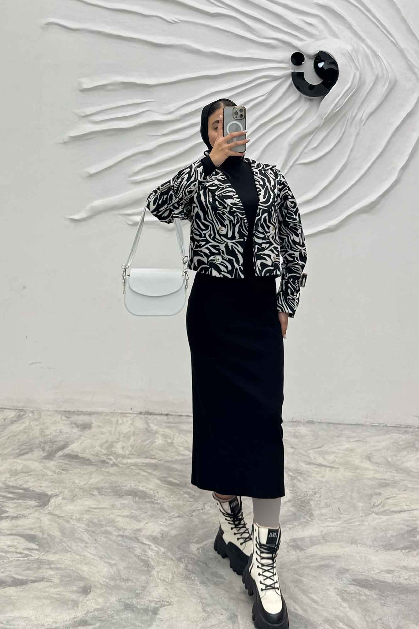 کراپ کت آستین سگک کتان چاپی