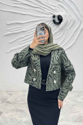 کراپ کت آستین سگک کتان چاپی