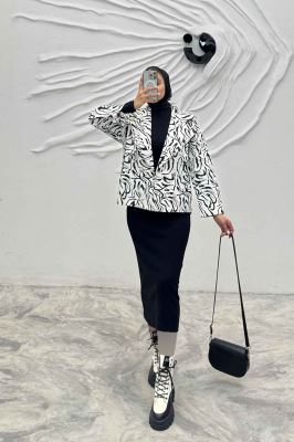 کت پاییزه چهار دکمه طرح ژیله کتان چاپی