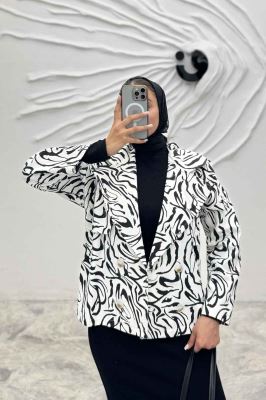 کت پاییزه چهار دکمه طرح ژیله کتان چاپی