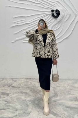 کت پاییزه چهار دکمه طرح ژیله کتان چاپی