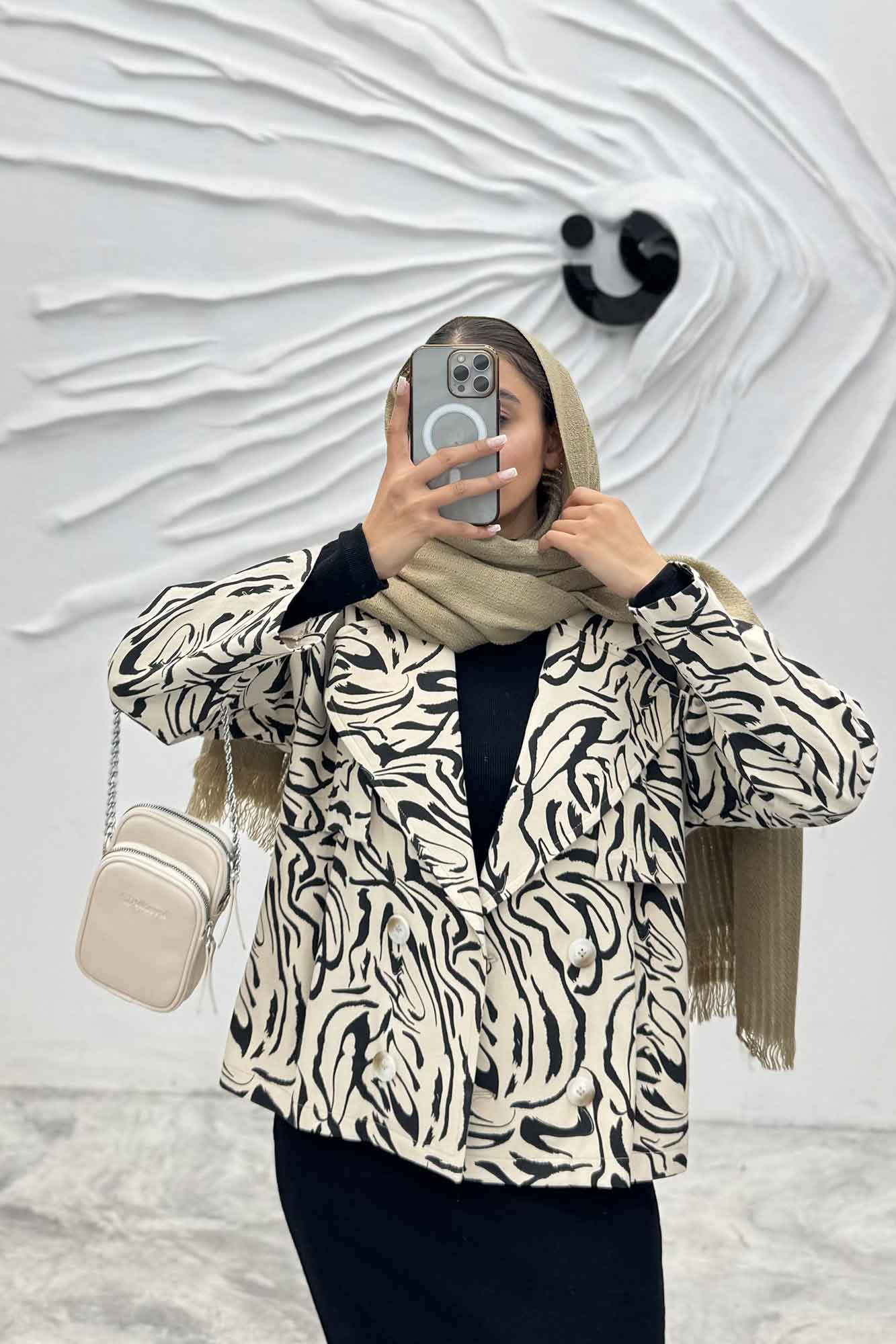 کت پاییزه چهار دکمه طرح ژیله کتان چاپی