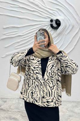 کت پاییزه چهار دکمه طرح ژیله کتان چاپی