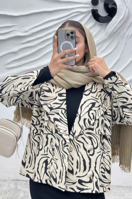 کت پاییزه چهار دکمه طرح ژیله کتان چاپی