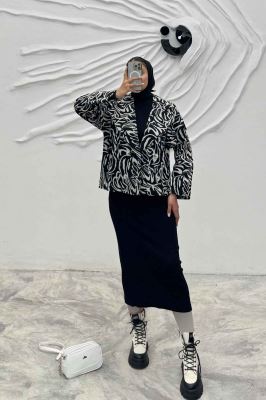 کت پاییزه چهار دکمه طرح ژیله کتان چاپی