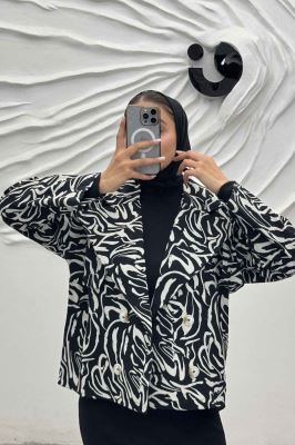 کت پاییزه چهار دکمه طرح ژیله کتان چاپی