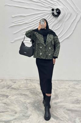 کت پاییزه چهار دکمه طرح ژیله کتان چاپی