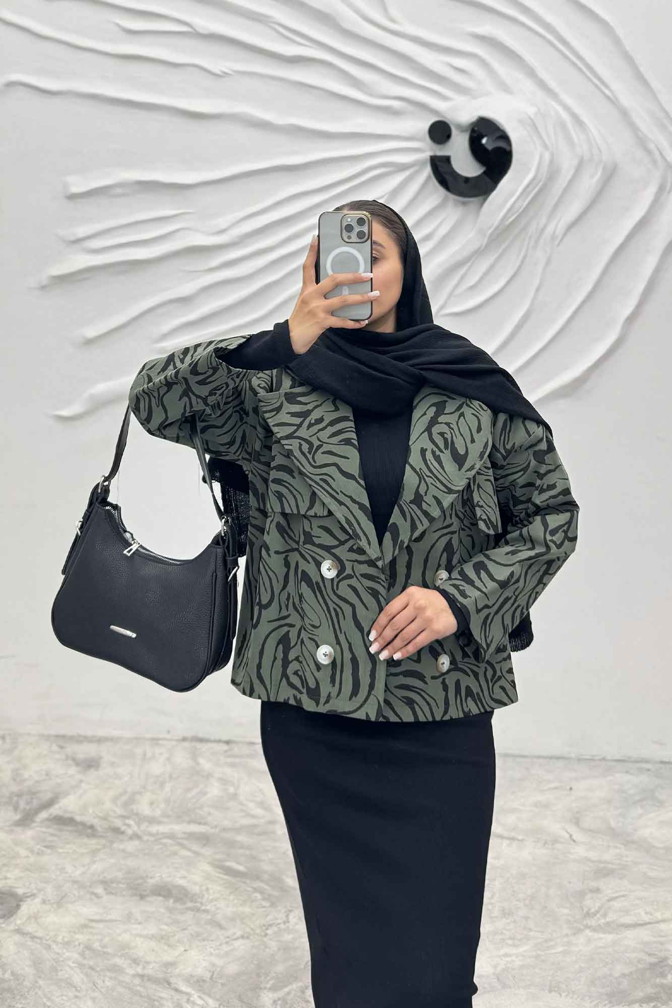 کت پاییزه چهار دکمه طرح ژیله کتان چاپی