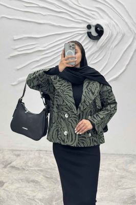 کت پاییزه چهار دکمه طرح ژیله کتان چاپی