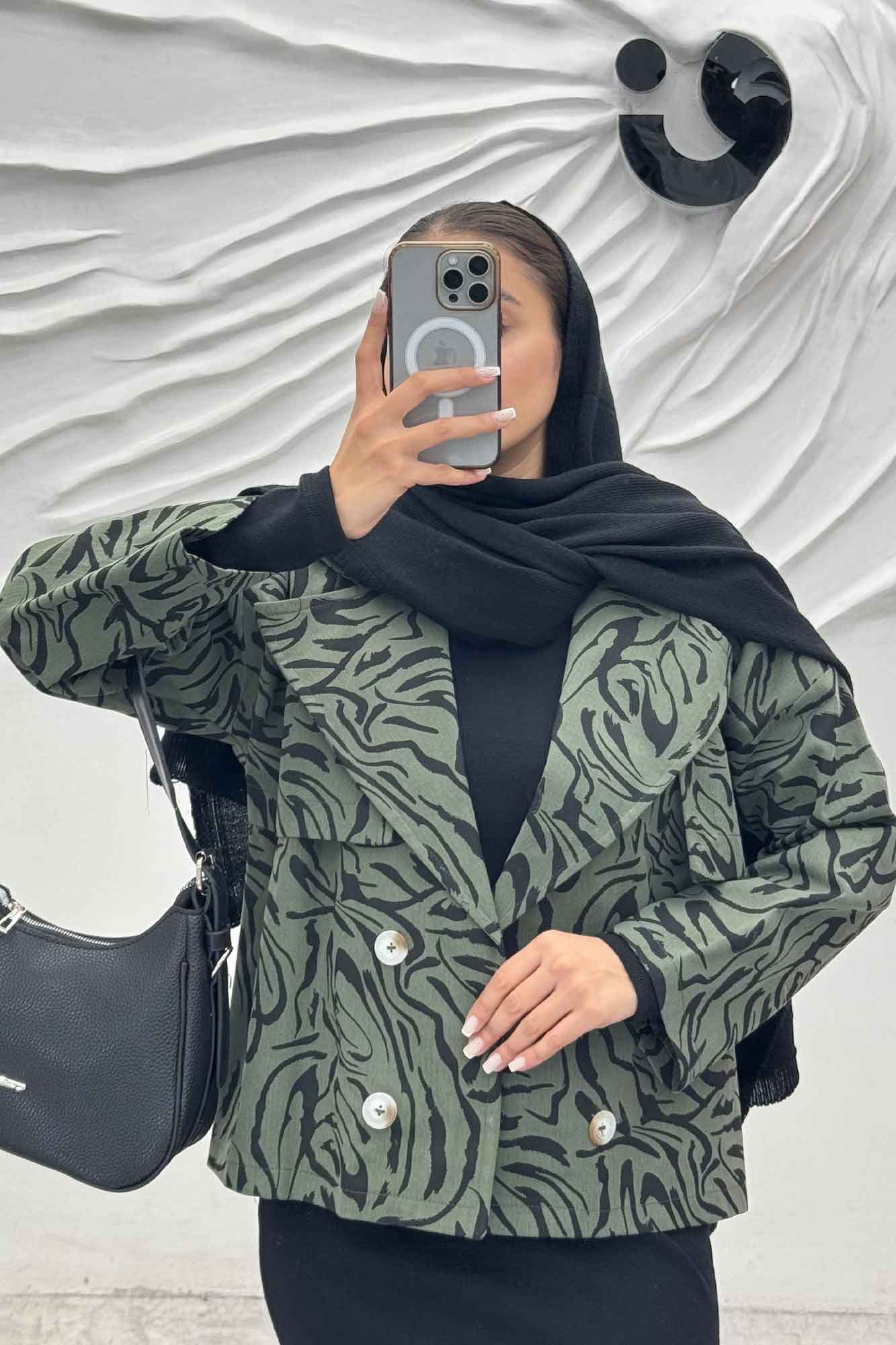 کت پاییزه چهار دکمه طرح ژیله کتان چاپی