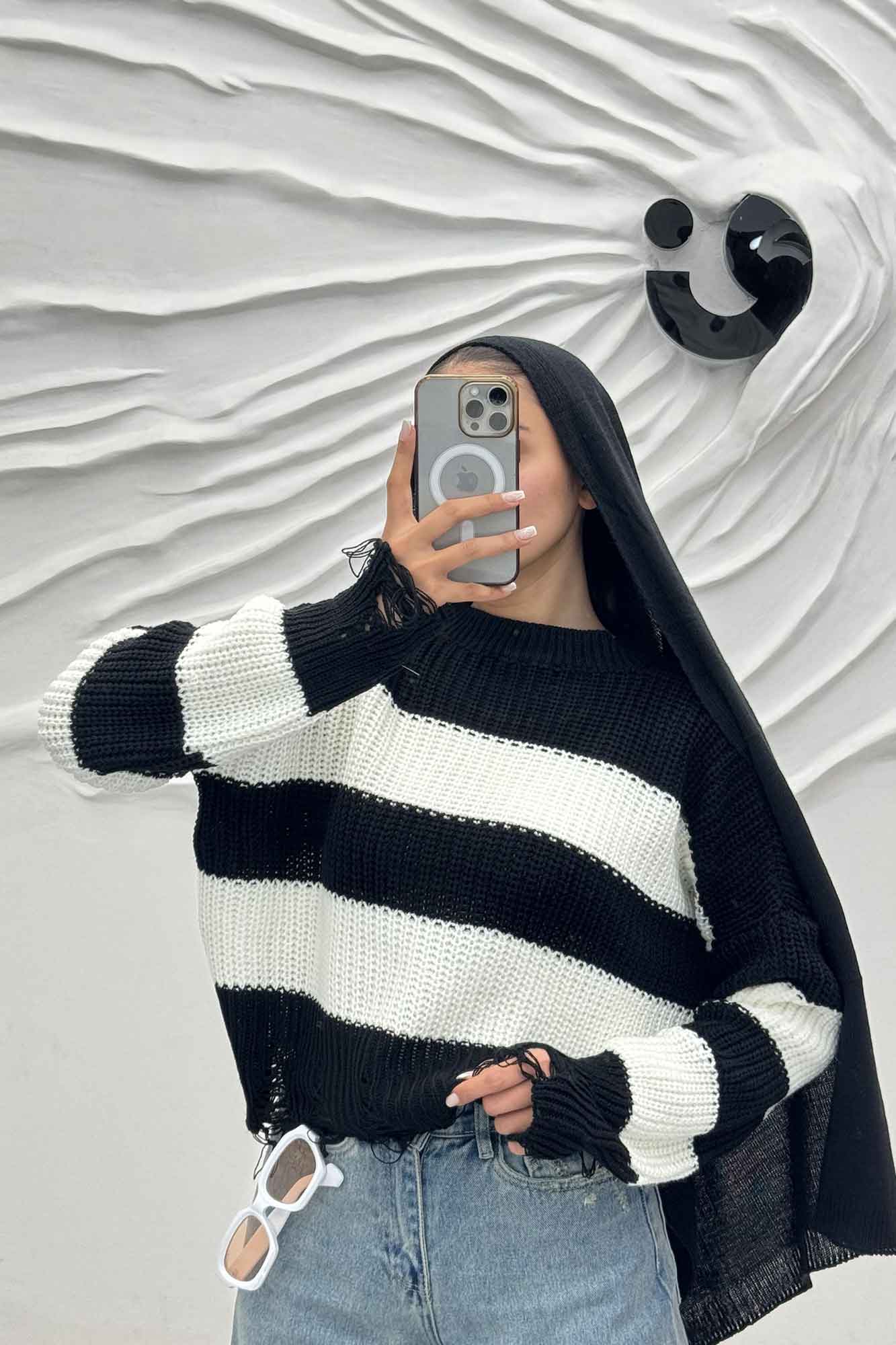 بلوز بافت زاپدار راه راه