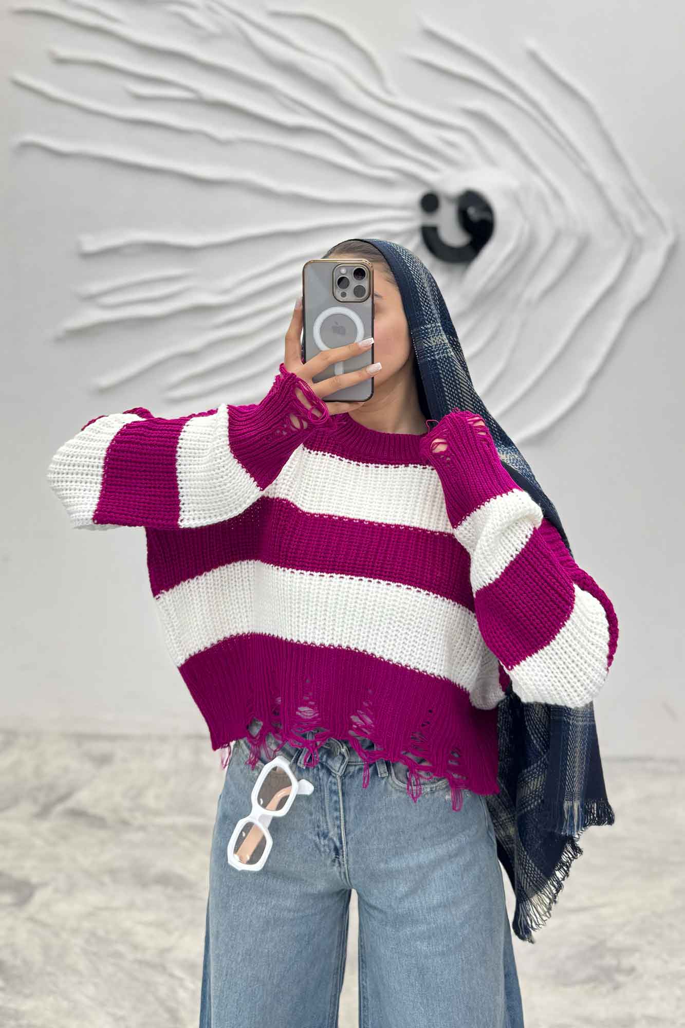 بلوز بافت زاپدار راه راه