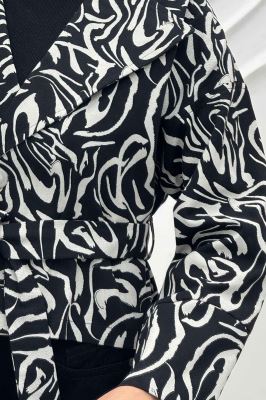 کت پاییزه دو دکمه کتان چاپی کمربنددار