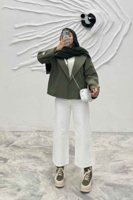 کت سانتانا یقه انگلیسی ساده دو جیب