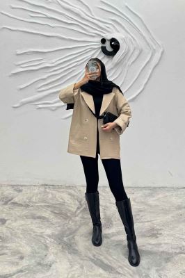 مانتو پاییزه فیتیله چهار دکمه نگین