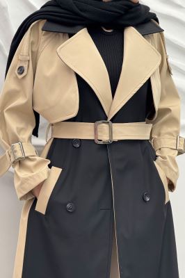 بارانی بلند دو رنگ سانتانا طرح جلیقه فرینام