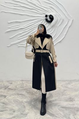 بارانی بلند دو رنگ سانتانا طرح جلیقه فرینام