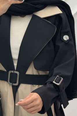 بارانی بلند دو رنگ سانتانا طرح جلیقه فرینام