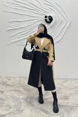 بارانی بلند دو رنگ سانتانا طرح جلیقه فرینام