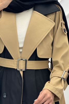 بارانی بلند دو رنگ سانتانا طرح جلیقه فرینام